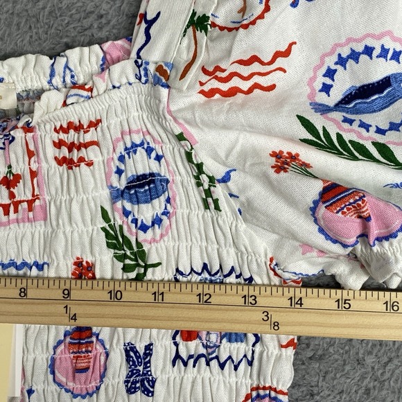 Monteau LA Smocked Crop Top Size XL White Short Sleeve Beach Casual Boho Cottage - Picture 5 of 10